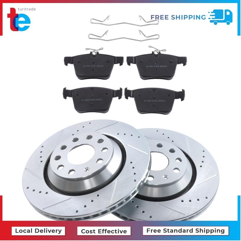 Rear Drilled Brake Rotor & Ceramic Brake Pad For Volkswagen Golf R Audi 309.9mm gallery