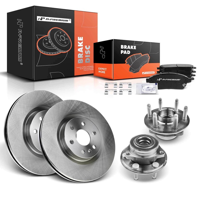 Front Brake Rotor & Brake Pads + Hub Bearing for Cadillac SRX 10-16 Saab 9-4X