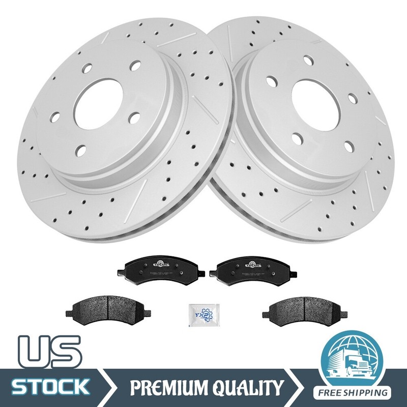 Front Drilled and Slotted Rotors + Brake Pads for Dodge Ram 1500 Chrysler Aspen