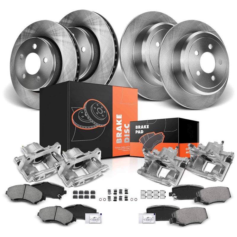 Front & Rear Disc Rotor & Brake Pad + Brake Caliper for Dodge Nitro Jeep Liberty