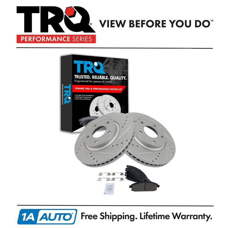 Front Posi Ceramic Brake Pad & Performance Drilled Slotted Zinc Coated Rotor Kit
