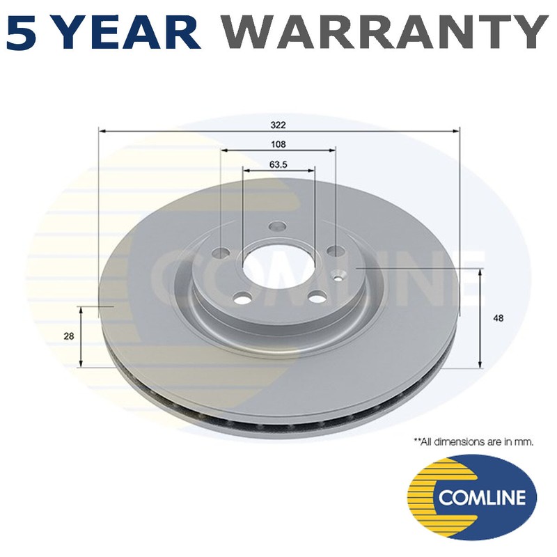 Comline Front Brake Disc Fits Volvo V90 2016- S90 2016- + Other Models
