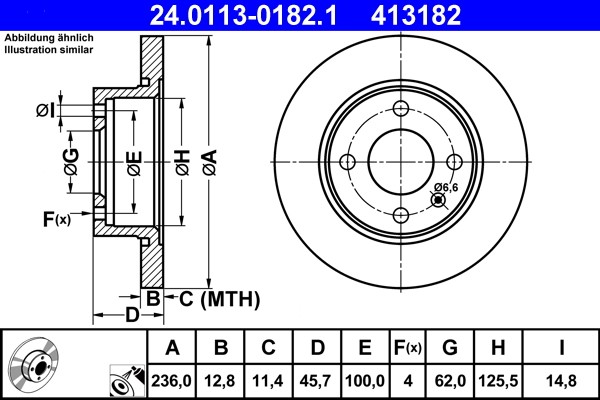 ATE 24.0113-0182.1 Brake Disc for Skoda, VW