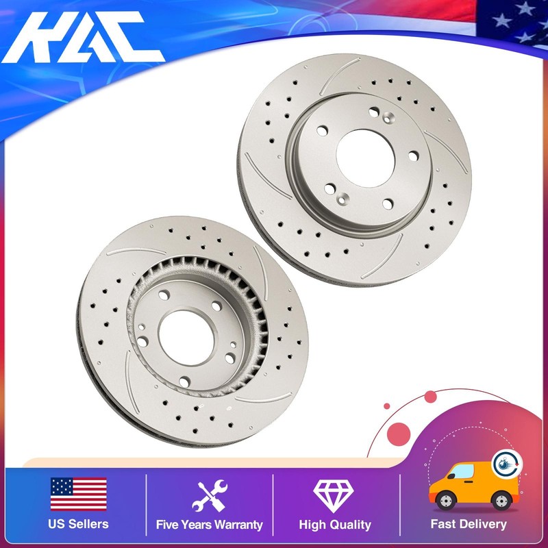 2x Front Drilled Slotted Brake Rotors For 2007 2008 2009 2010 Hyundai Elantra