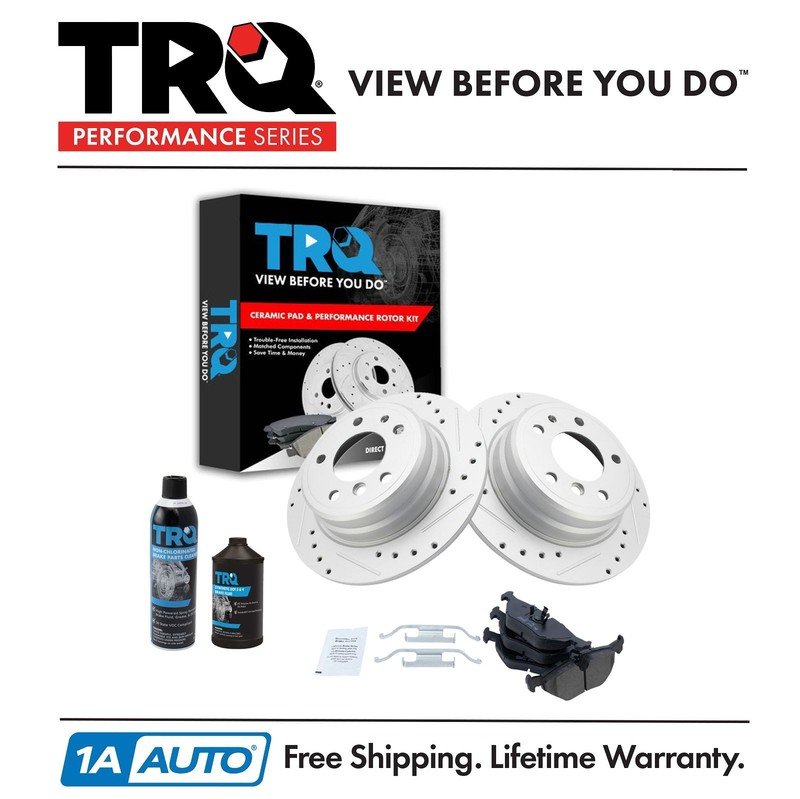 TRQ Rear Performance Coated Brake Rotor & Ceramic Pad Kit w/Chemicals