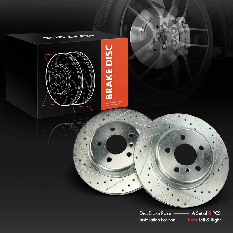 2Pcs Drilled Brake Rotors for BMW 528i 535d xDrive 535i ActiveHybrid 5 Rear Side gallery