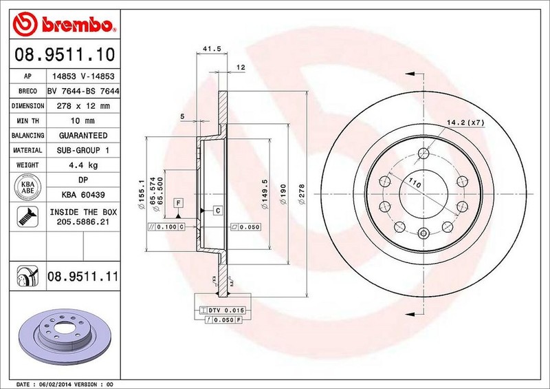 Brembo 08951111C02 BRAKE ROTORS gallery