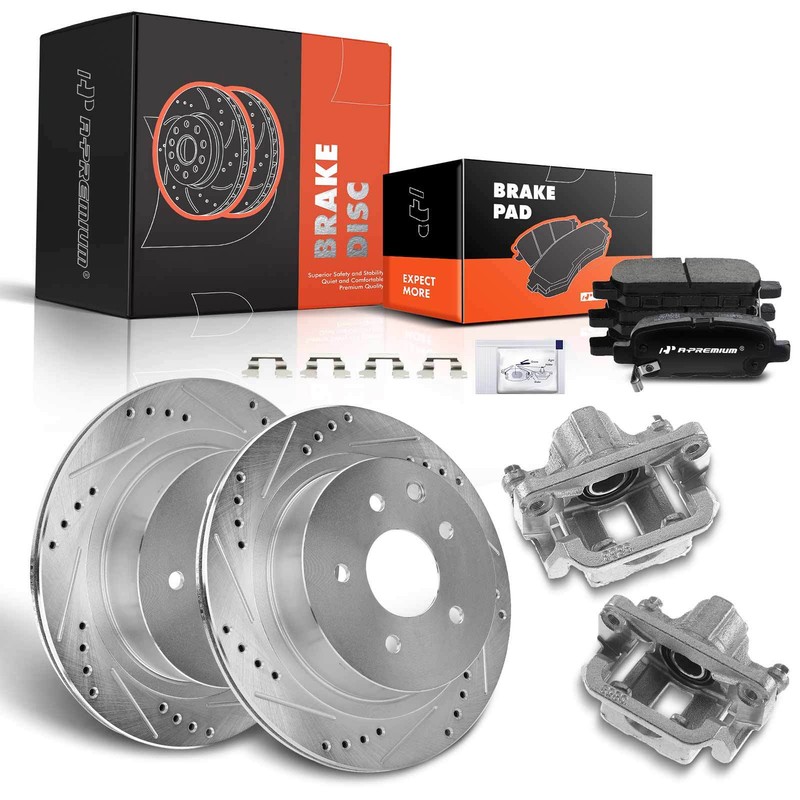 Rear Drilled Brake Rotors & Pad + Brake Calipers for Nissan LEAF 2011-2018 Rogue
