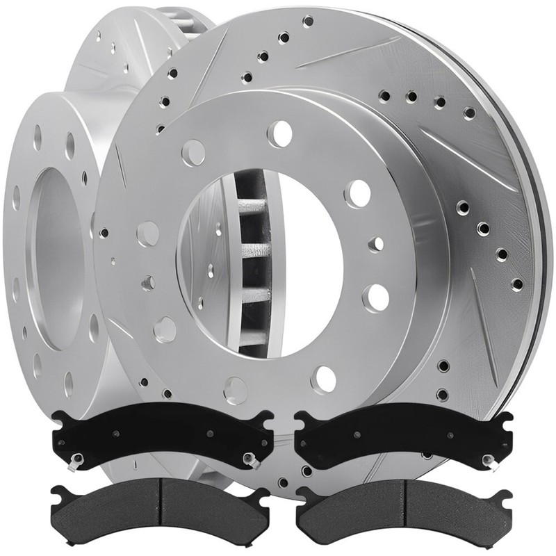 Front Vented, Drilled & Slotted Disc Brake Rotors With Pads For GMC Savana 2500