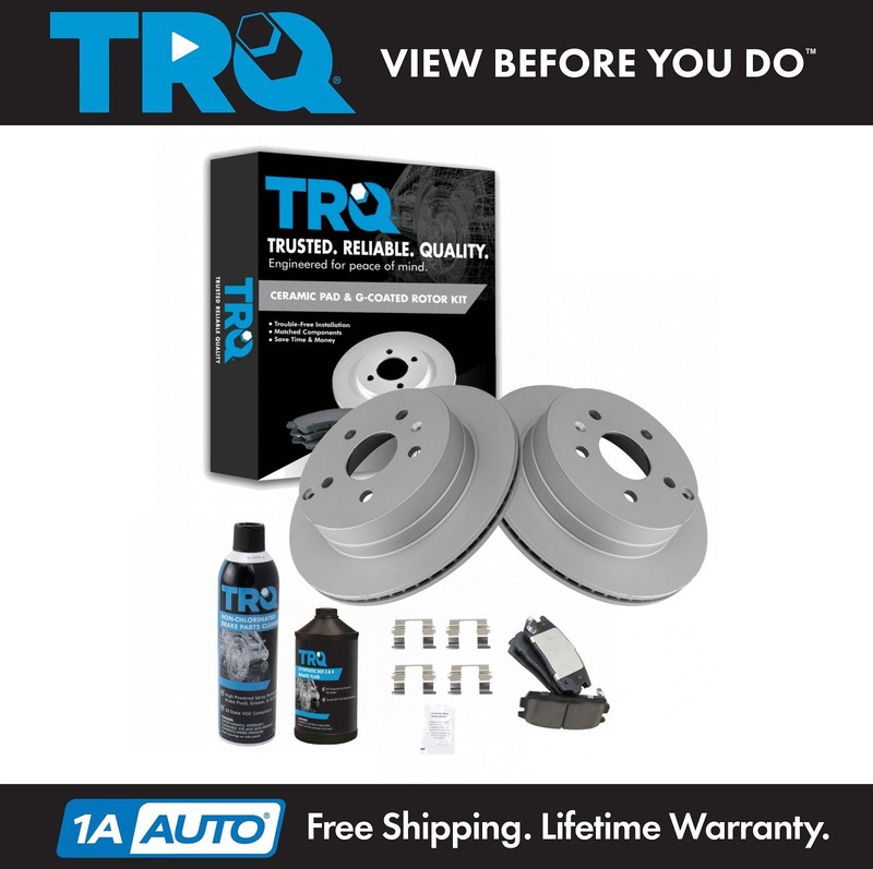 TRQ Rear Ceramic Brake Pad & Coated Rotor Kit w/Fluids for Equinox Terrain