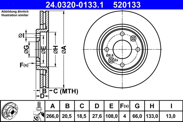 ATE 24.0320-0133.1 Brake Disc for Citroen, Peugeot