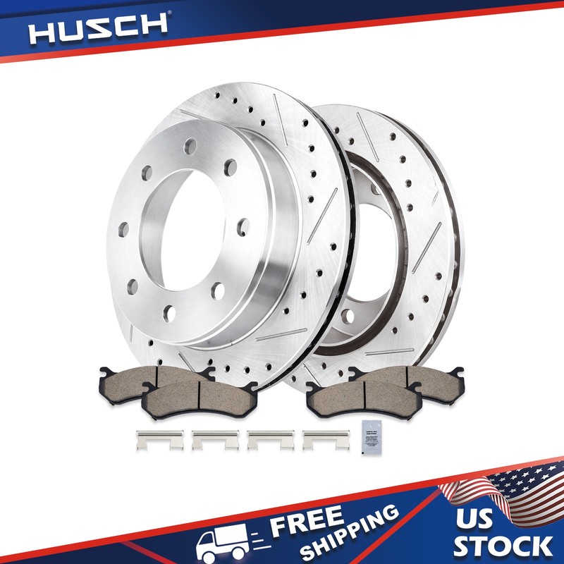 Rear Drilled Rotors Ceramic Brake Pads Set for Chevy Silverado GMC Sierra 2500HD