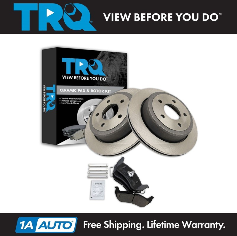 TRQ Rear Brake Pad & Rotor Kit Brake Rotor For 2010-2011 Ford Ranger