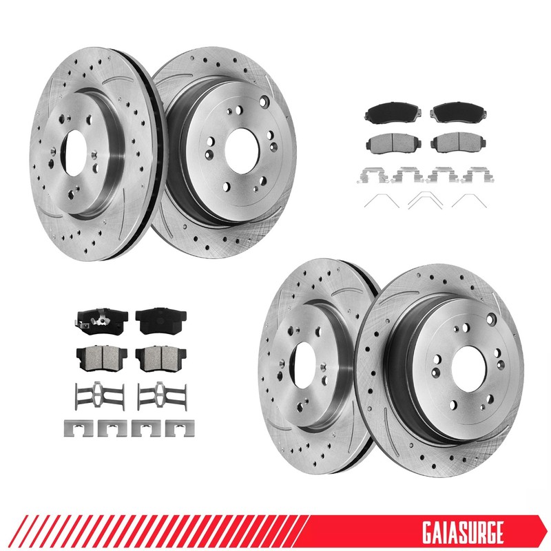 AWD FRONT REAR Drilled Rotors Ceramic Brake Pads for Honda CR-V 2007 – 2015 2016