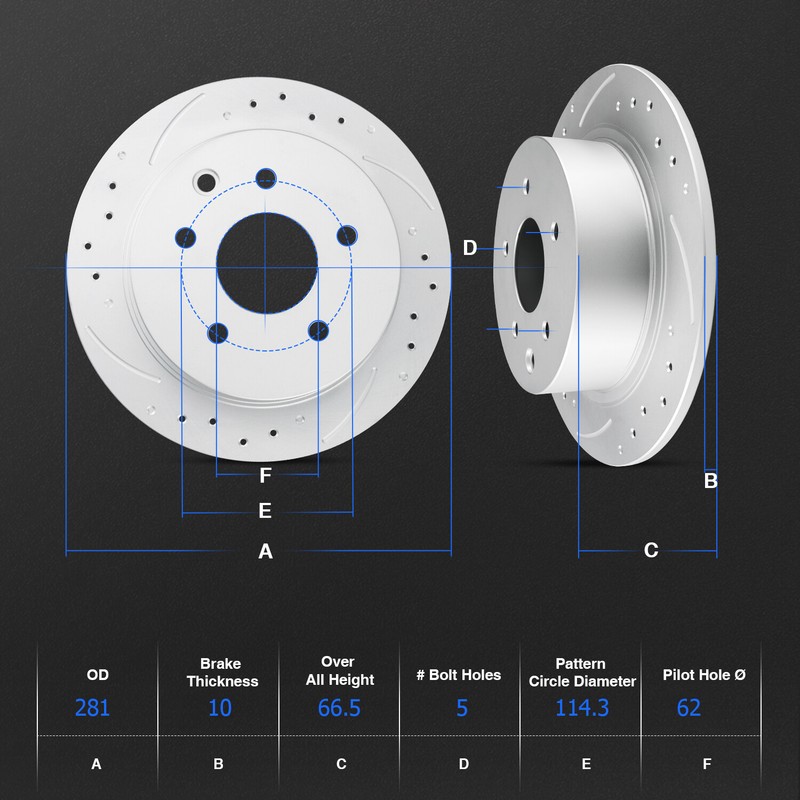 11.1in Rear Drilled Brake Rotors &Ceramic Brake Pads for Toyota Avalon 2008-2012 gallery