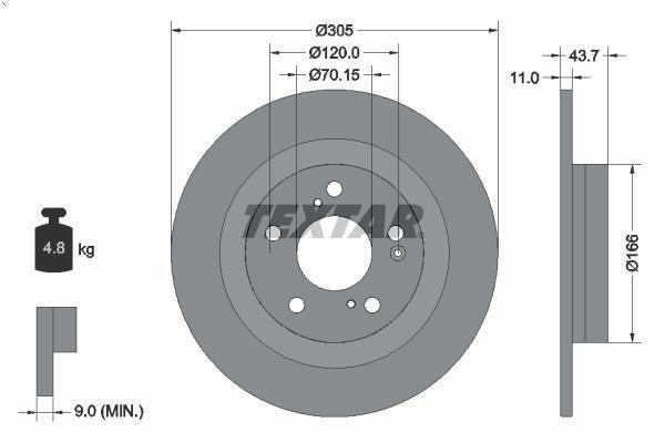 1X Brake Disc Textar 92308403 for Civic X Hatchback (FC_, FK_) 2 2017-2022
