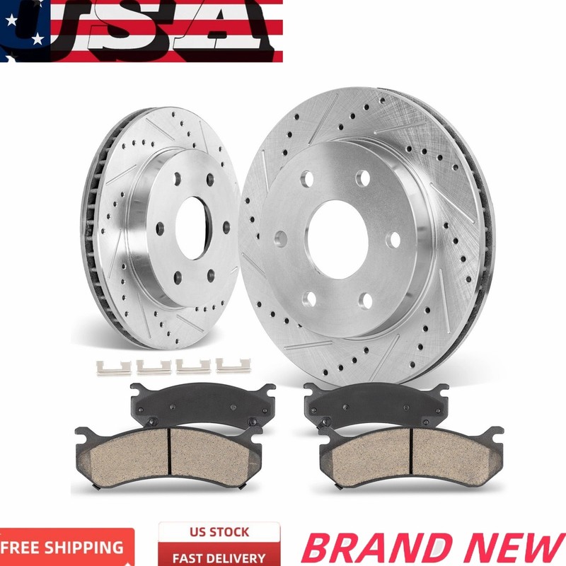 12.99” Front Drilled Rotors Brake Pads for Silverado Tahoe Chevy Sierra 1500