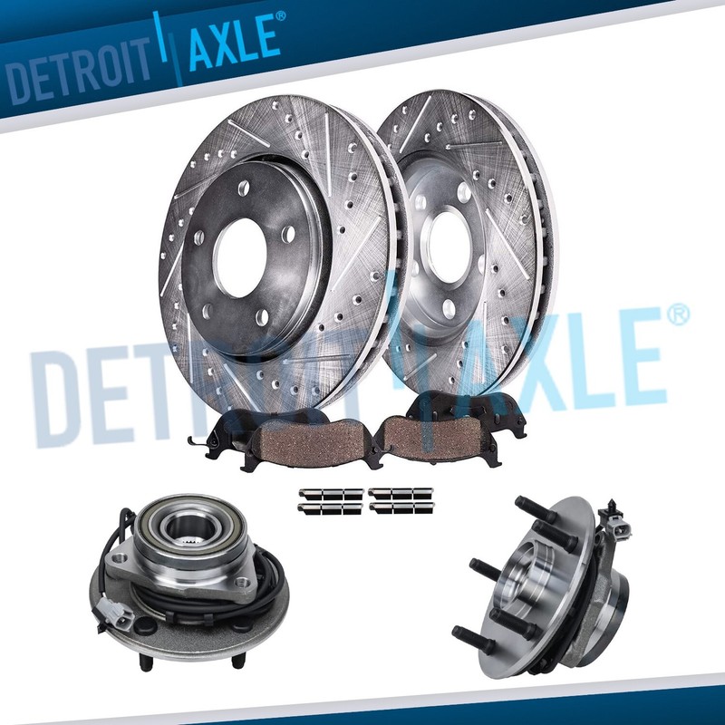 Front Drilled Brake Rotors Pad Wheel Hub Bearing for 2000 2001 Dodge Ram1500 4WD