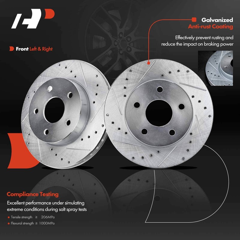 Drilled Slotted Brake Rotors Brake Pad Front for Jeep Grand Cherokee 1999-2004 gallery