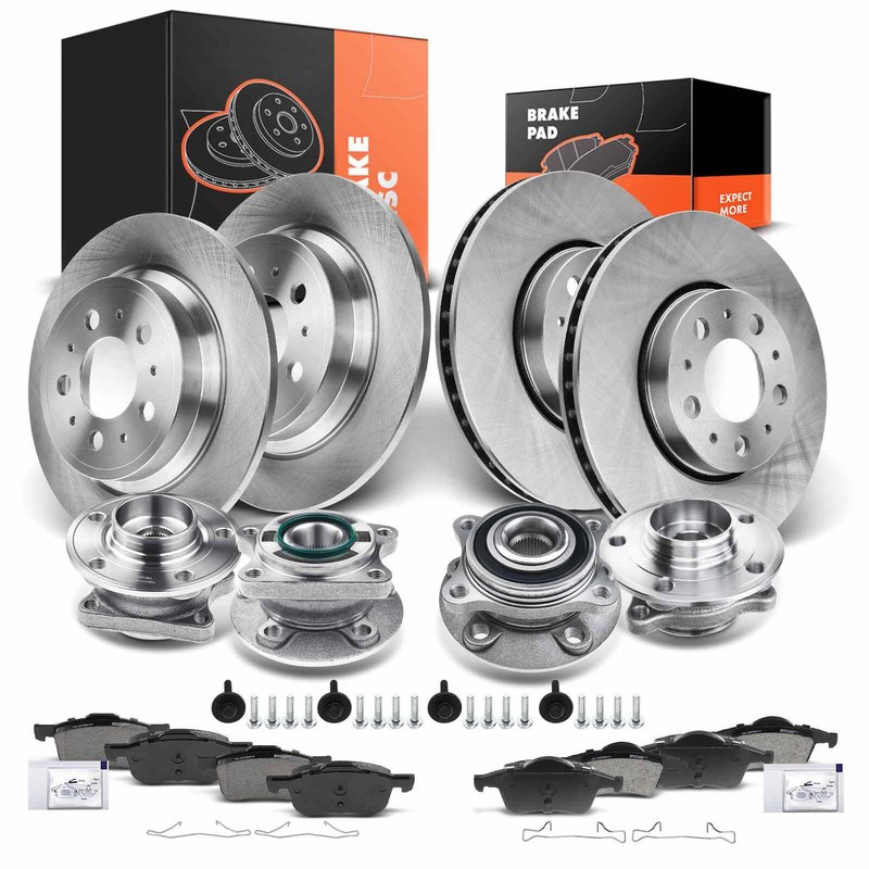 Front & Rear Disc Rotors & Brake Pads + Hub Bearings for Volvo S60 02-09 XC70