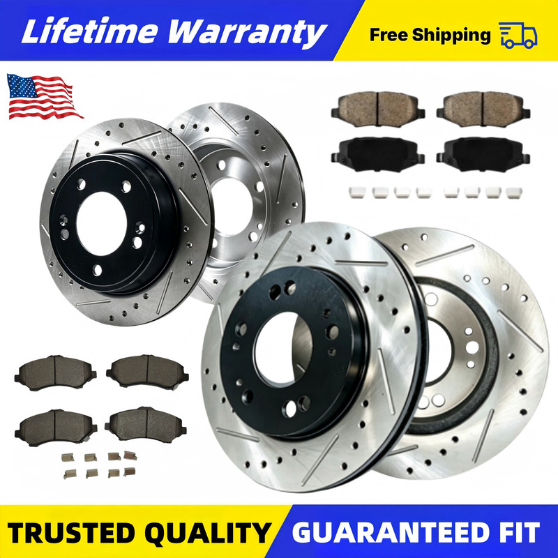Front Rear Drilled Disc Rotors Brakes Ceramic Pads Fit Jeep Wrangler JK 2017