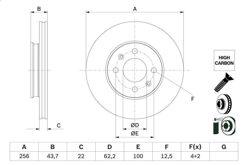 1X Brake disc for BOSCH 0 986 479 F29 HYUNDAI i20 II (GB, IB) 1 2016-202