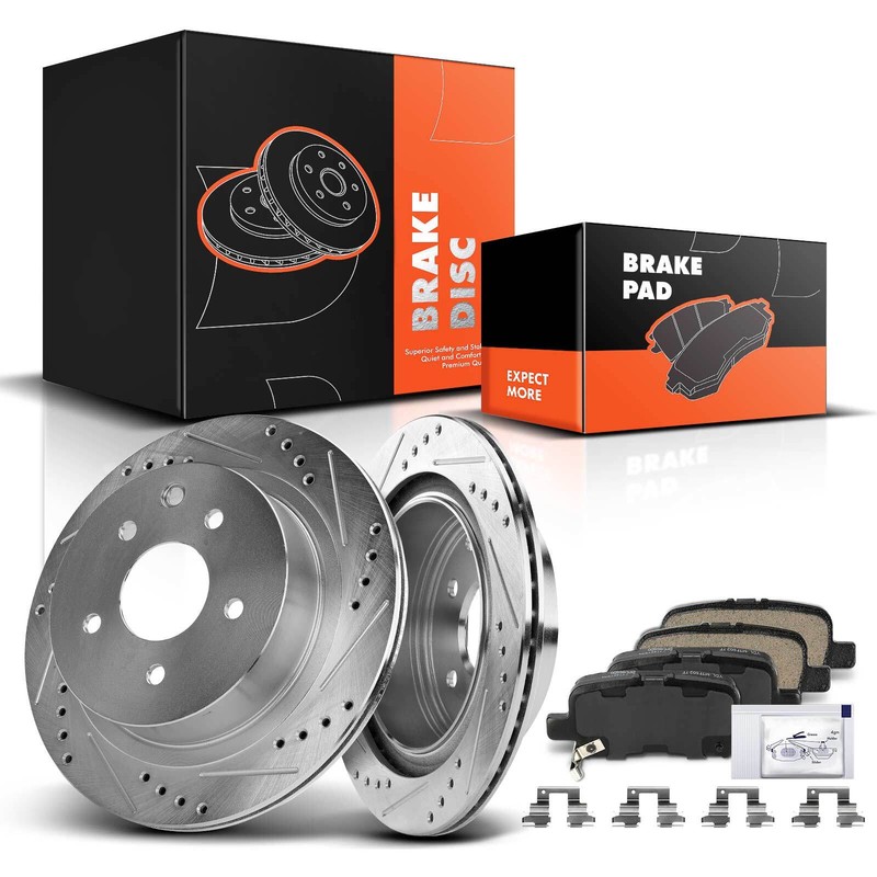 Rear Drilled Brake Rotors & Brake Pads for INFINITI G35 2003-2005 Nissan LEAF