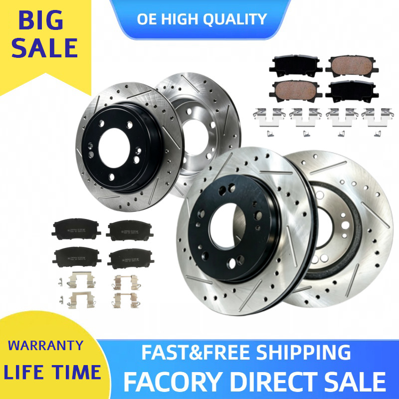 Front Rear Drilled Rotor Ceramic Brake Pad for 2006 2007 Toyota Highlander Lexus