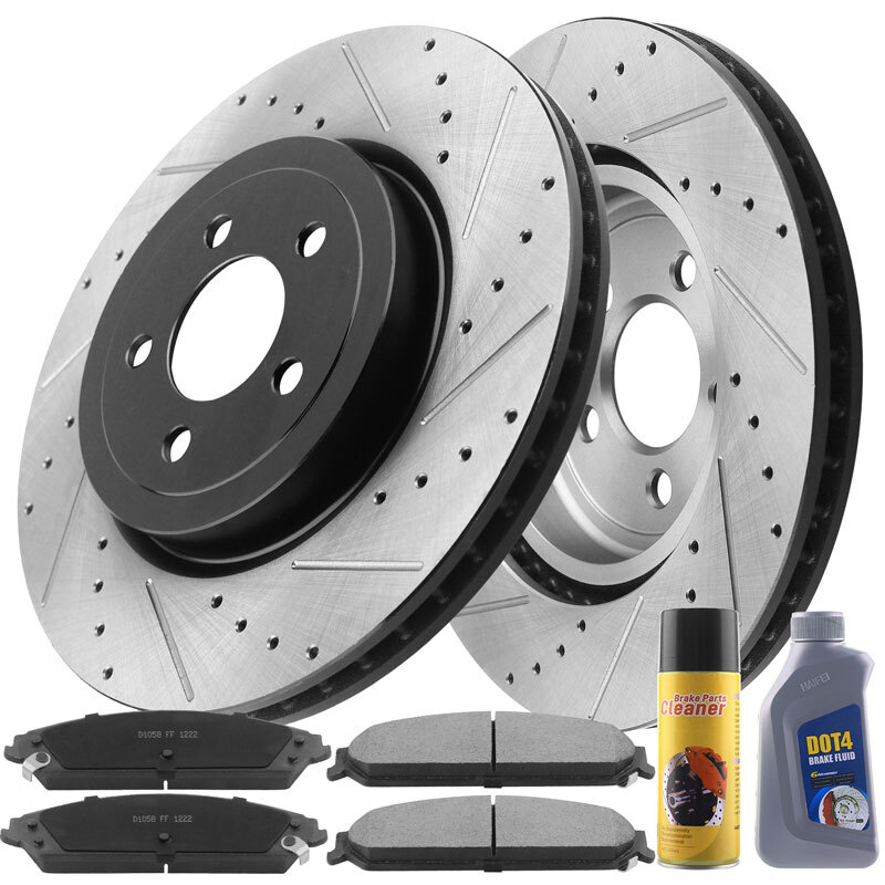 Front Black Brake Rotors and Brake Pads For Dodge Challenger Charger Magnum G10.