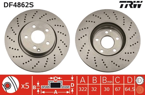 TRW DF4862S Brake Disc for Mercedes-Benz, Mercedes-Benz (BBDC)