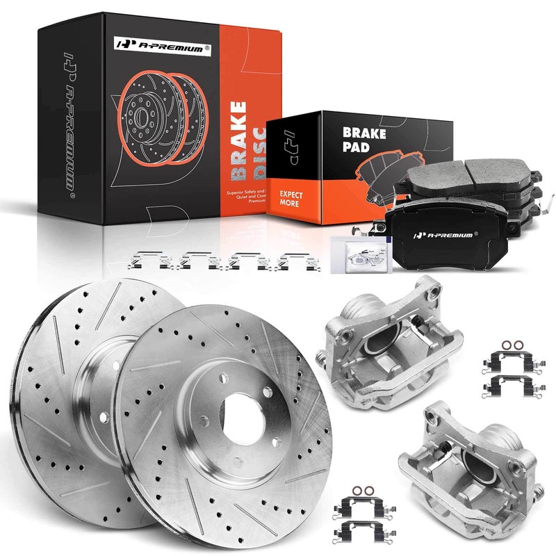 A-Premium 8x Front Drilled Rotor & Pad + Caliper for Nissan Murano 05-07 09-12