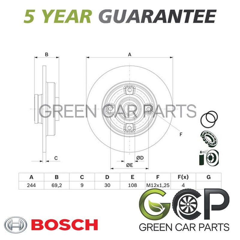 Bosch Rear Brake Disc Fits Peugeot 208 2008 Citroen C4 Cactus DS3 1623835180