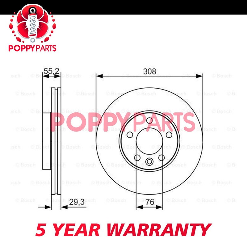 Fits VW Transporter 2003-2024 Brake Disc Front Poppy #2 7H0615301D 7E0615301D