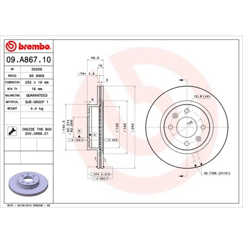 BREMBO Vented Brake Discs Pair With Screws – Front Axle – 09.A867.10 – Quality