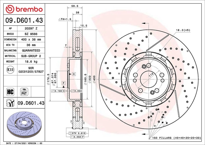 Brake Disc Single Vented Front 400mm 09.D601.43 Brembo 1674213600 Quality gallery