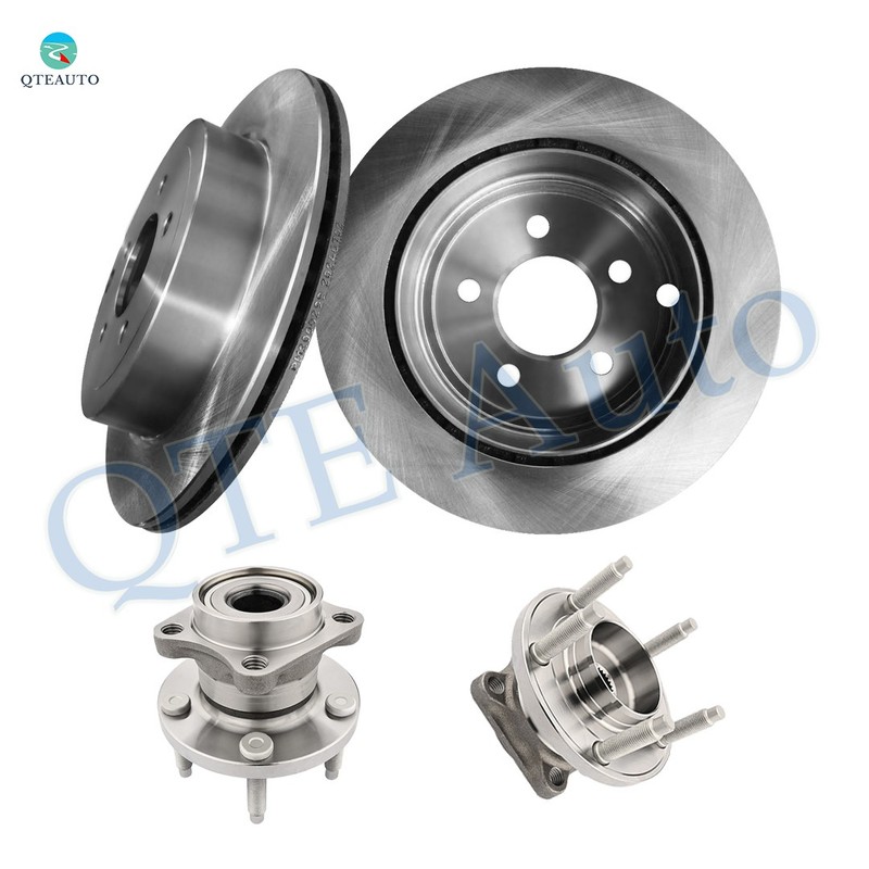 4 Rear 302 Brake Disc Rotors-Wheel Hub Bearing Assembly To 2007-2010 Lincoln MKX