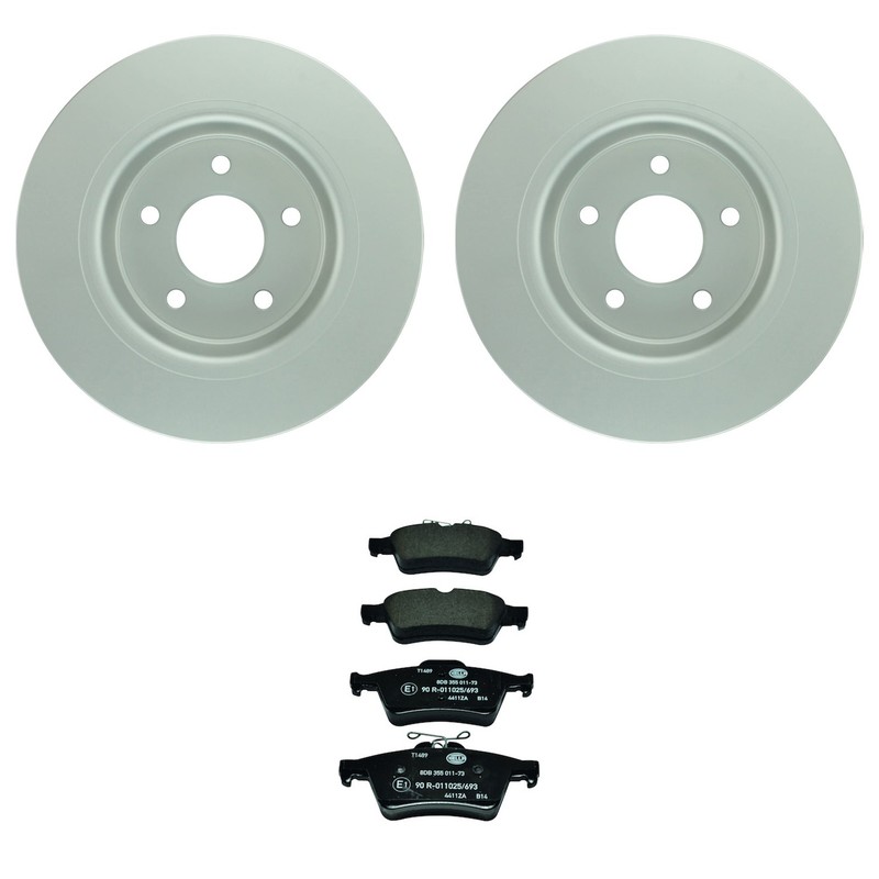 Bosch QuietCast Rear Rotors Hella Low-Met Disc Brake Pad Kit For Transit Connect