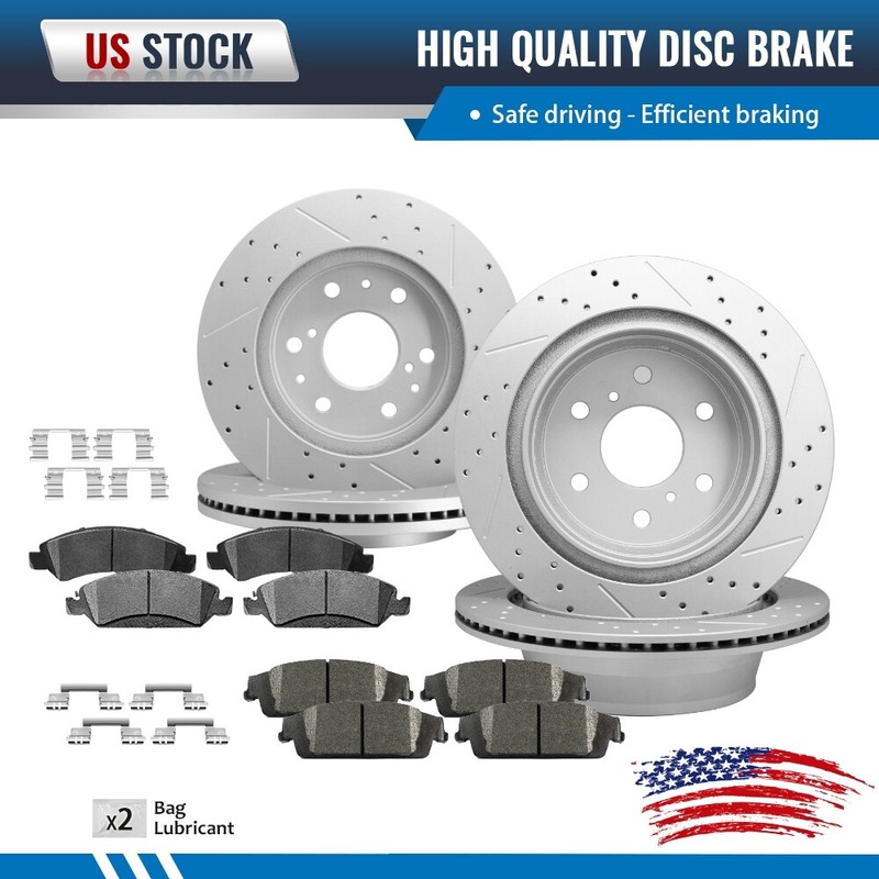 Front Rear Drilled Rotors Brake Pads Set for Chevrolet GMC Silverado Sierra 1500