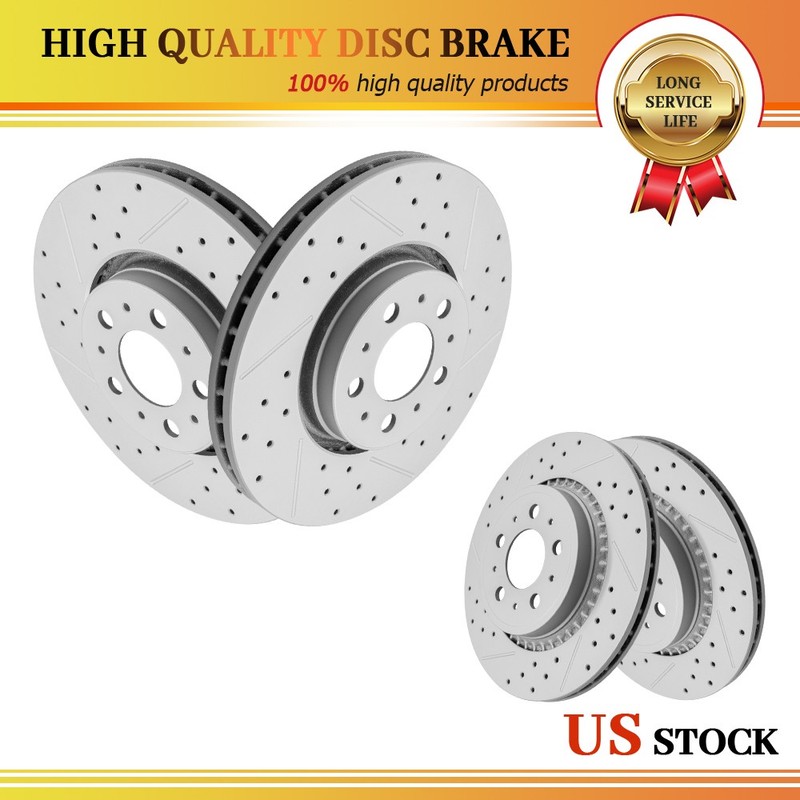 Front Rear Drilled & Slotted Disc Brake Rotors for Volvo XC90 2003 – 2012 2013