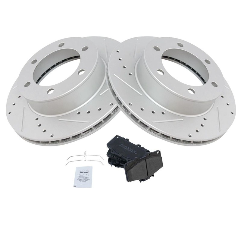 TRQ Front Posi Metallic Brake Pad & Performance Drilled Slotted Zinc Rotor Kit gallery
