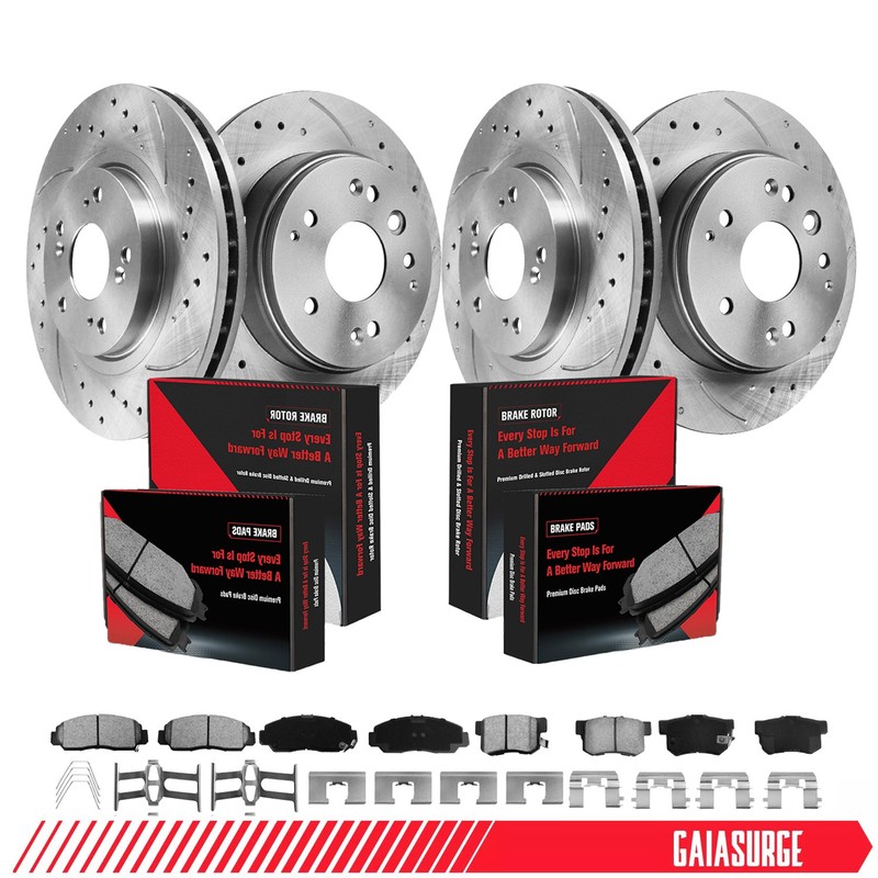 Front and Rear Drilled Rotors Ceramic Brake Pads for 2004 – 2008 Acura TL Base