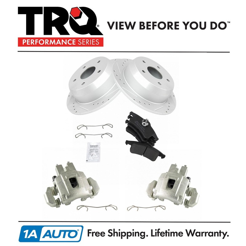 TRQ Rear Metallic Pads Performance Rotors & Calipers Kit for Grand Cherokee