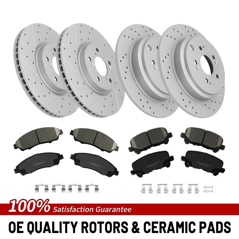Front Rear Drilled Brake Rotors Ceramic Pads For 2009-2015 Honda Pilot Acura MDX