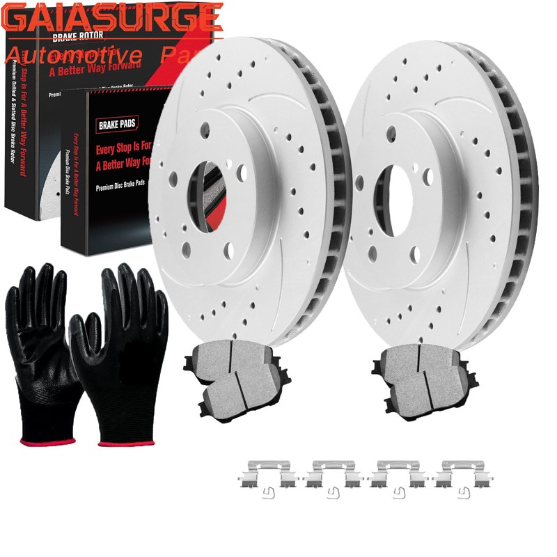 Front Drilled Slotted Brake Rotors Ceramic Brake Pads for 2002-2006 Toyota Camry