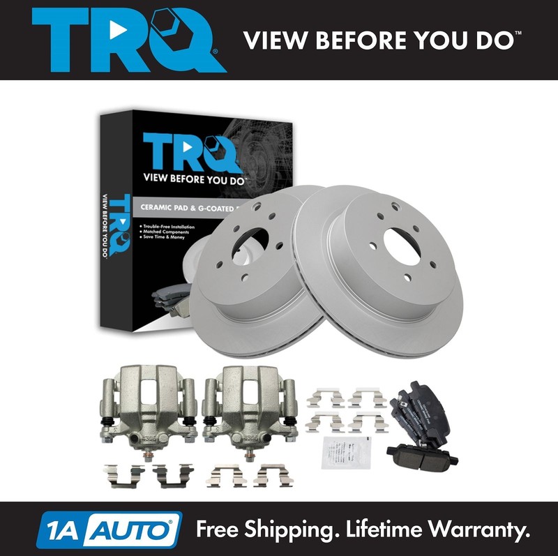 TRQ Rear Brake Pad & Rotor Kit Ceramic Premium G-Coated Fits Nissan