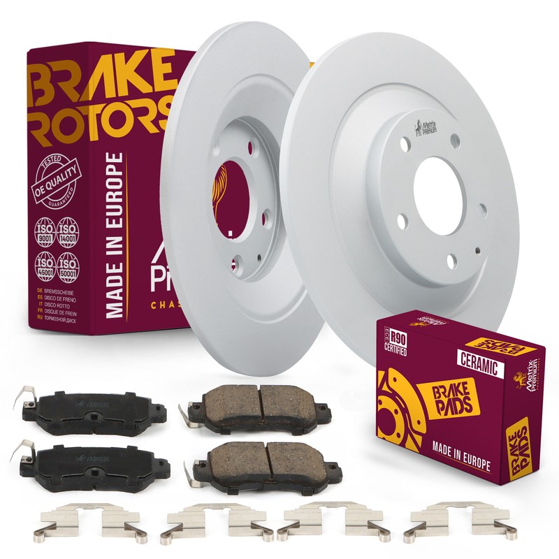 Rear Ceramic Disc Brake Pad Set & Solid Brake Rotor Kit for 2013-2015 Mazda CX-5