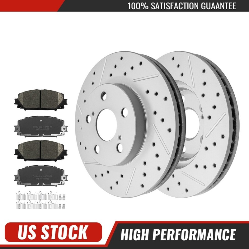 For Toyota Prius 2010-2015 CT200H Front Drilled Disc Rotors+Ceramic Brake Pads