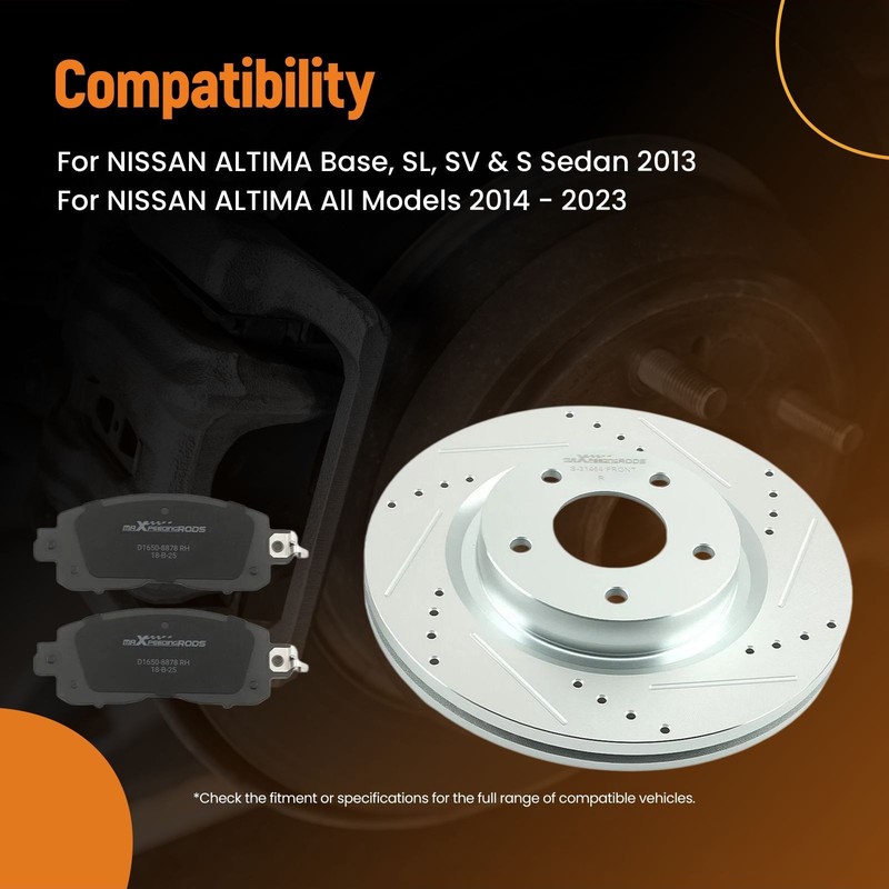 296mm Front Brake Rotors&Ceramic Pads for Nissan Altima 2013-23 S-31464 P-1650 gallery