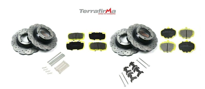 DEFENDER 300 TDI PERFORMANCE BRAKE DISCS DRILLED GROOVED WAVY DISCS & PADS