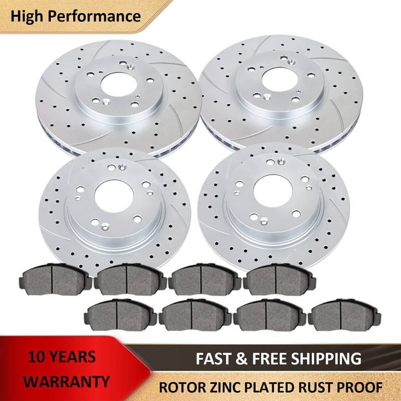 282mm Front Rear Drilled Brake Rotors and Ceramic Pads for 08-17 Honda Accord LX